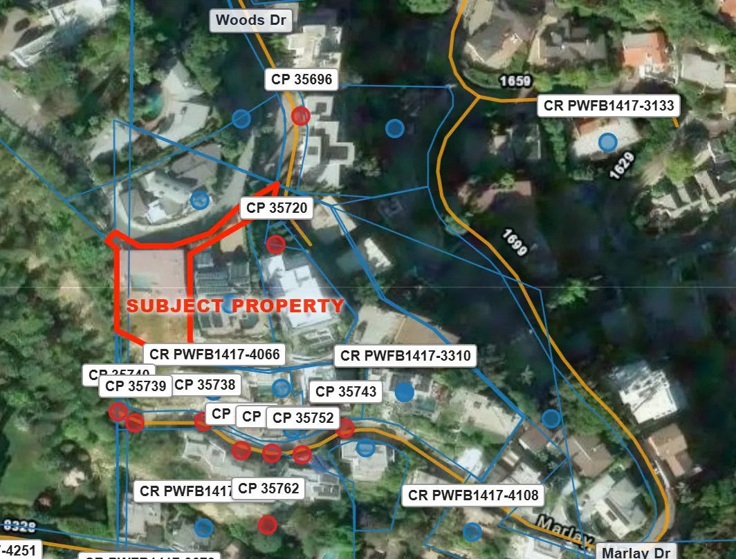 The Reference Screen of a property that is not unlocked: the lot in red and the records placed around it on the aerial